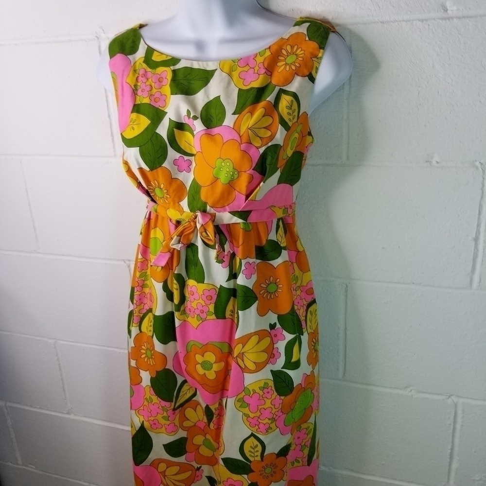 Vtg 60s bright floral hawaiian mod sleeveless maxi dress - Picture 6 of 8